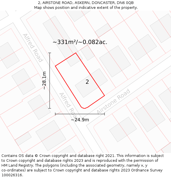 2, AIRSTONE ROAD, ASKERN, DONCASTER, DN6 0QB: Plot and title map