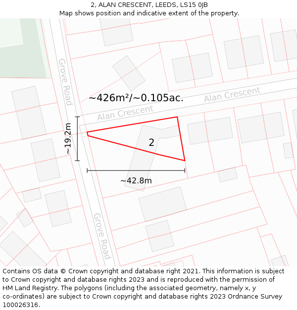 2, ALAN CRESCENT, LEEDS, LS15 0JB: Plot and title map