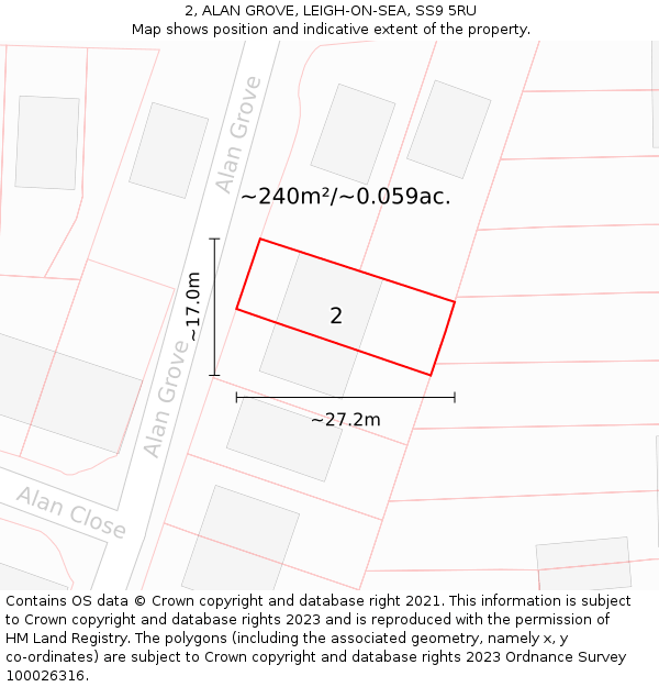 2, ALAN GROVE, LEIGH-ON-SEA, SS9 5RU: Plot and title map