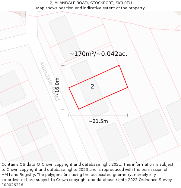 2, ALANDALE ROAD, STOCKPORT, SK3 0TU: Plot and title map