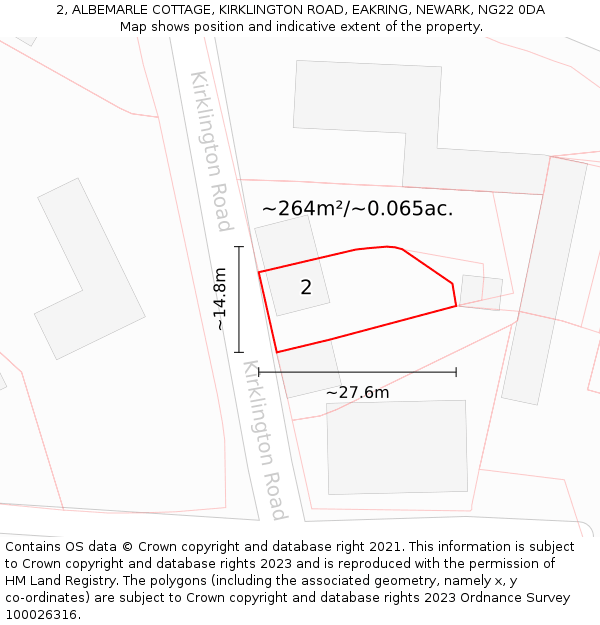 2, ALBEMARLE COTTAGE, KIRKLINGTON ROAD, EAKRING, NEWARK, NG22 0DA: Plot and title map