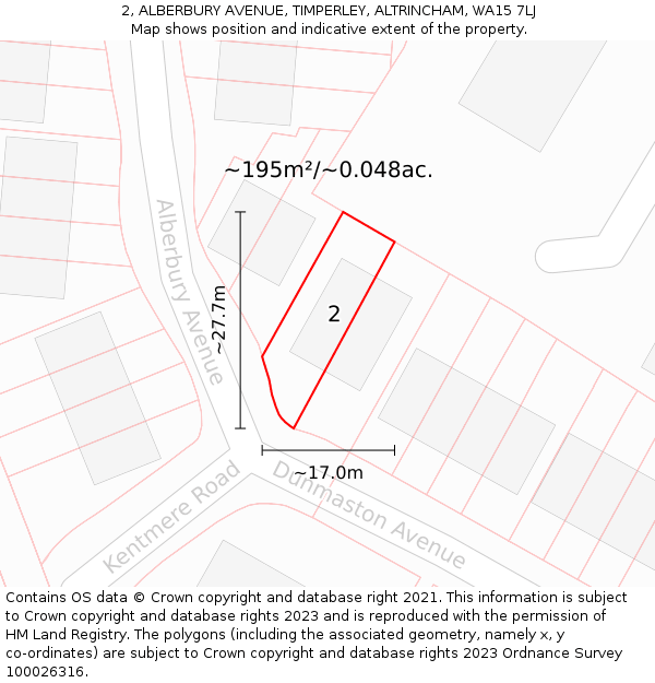 2, ALBERBURY AVENUE, TIMPERLEY, ALTRINCHAM, WA15 7LJ: Plot and title map