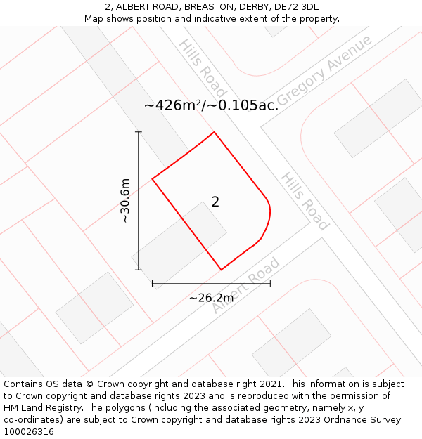 2, ALBERT ROAD, BREASTON, DERBY, DE72 3DL: Plot and title map