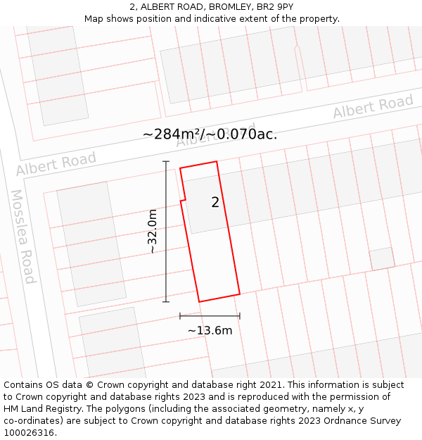 2, ALBERT ROAD, BROMLEY, BR2 9PY: Plot and title map