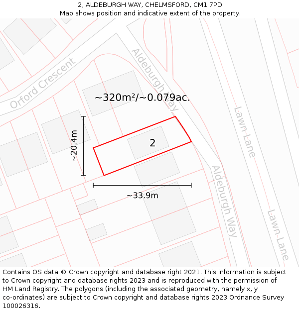 2, ALDEBURGH WAY, CHELMSFORD, CM1 7PD: Plot and title map