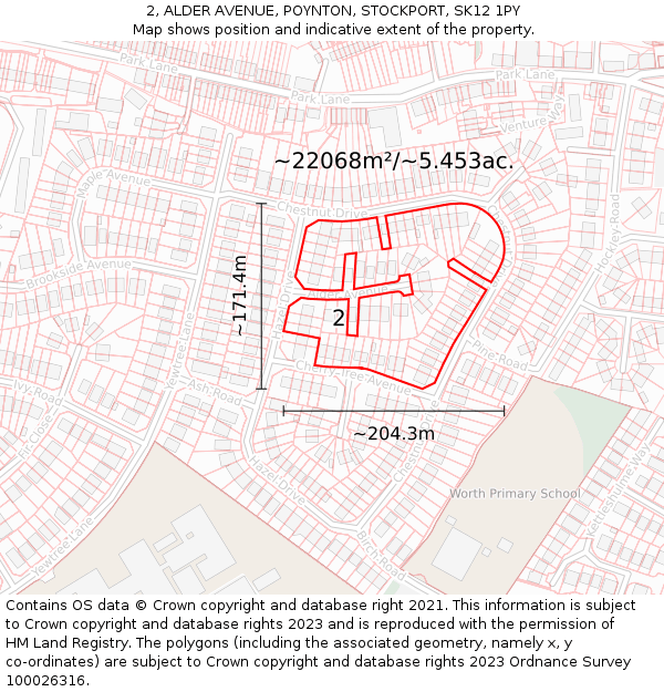 2, ALDER AVENUE, POYNTON, STOCKPORT, SK12 1PY: Plot and title map