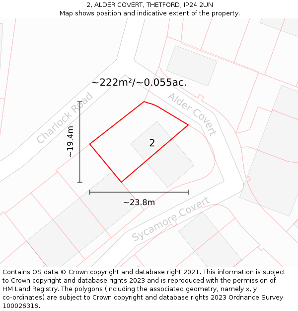 2, ALDER COVERT, THETFORD, IP24 2UN: Plot and title map
