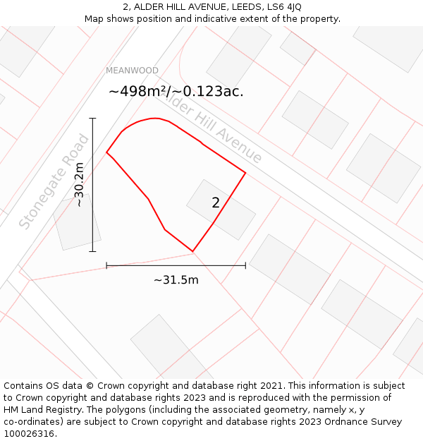 2, ALDER HILL AVENUE, LEEDS, LS6 4JQ: Plot and title map