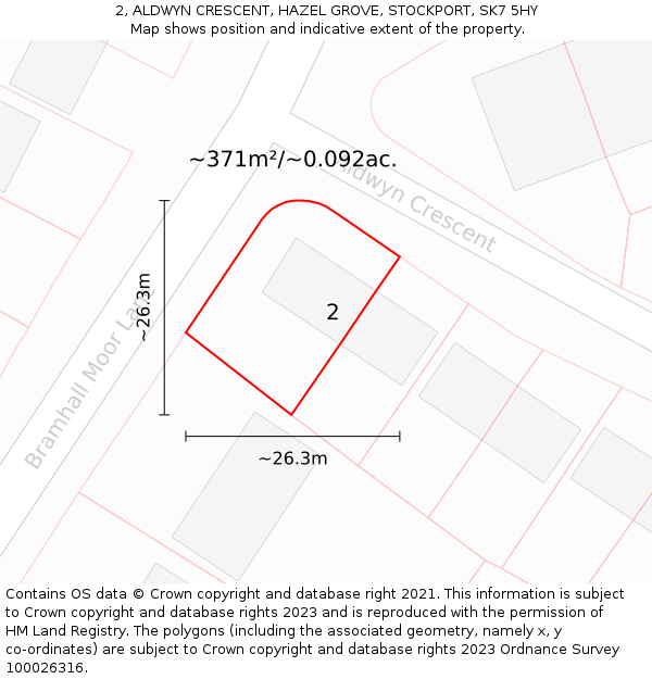 2, ALDWYN CRESCENT, HAZEL GROVE, STOCKPORT, SK7 5HY: Plot and title map