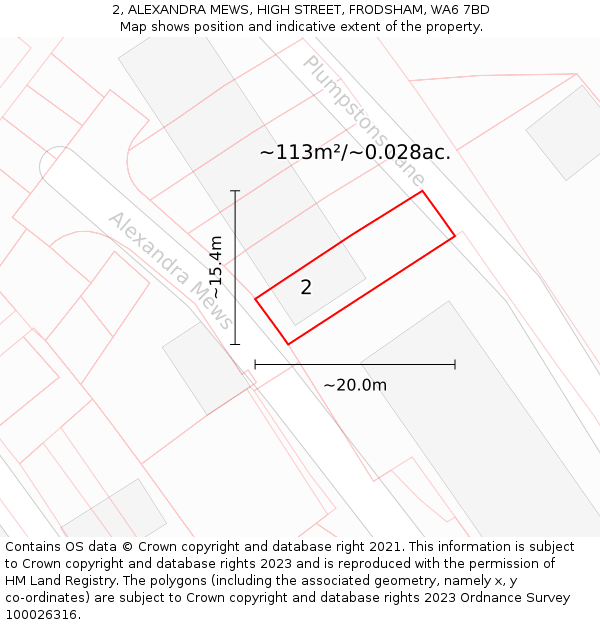 2, ALEXANDRA MEWS, HIGH STREET, FRODSHAM, WA6 7BD: Plot and title map