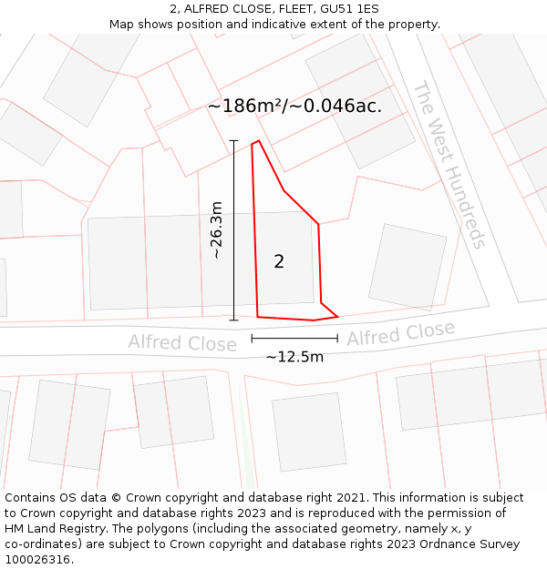 2, ALFRED CLOSE, FLEET, GU51 1ES: Plot and title map