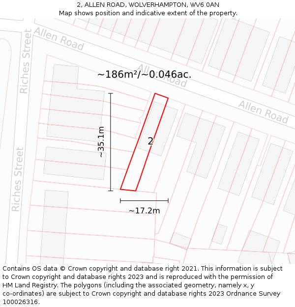 2, ALLEN ROAD, WOLVERHAMPTON, WV6 0AN: Plot and title map