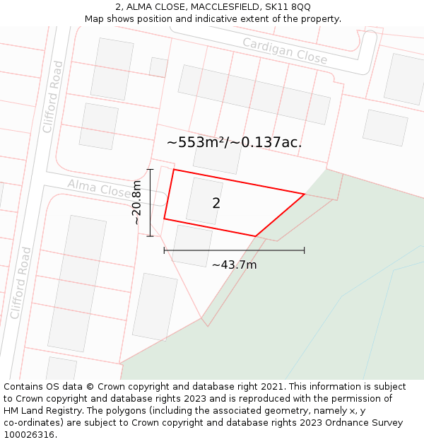 2, ALMA CLOSE, MACCLESFIELD, SK11 8QQ: Plot and title map