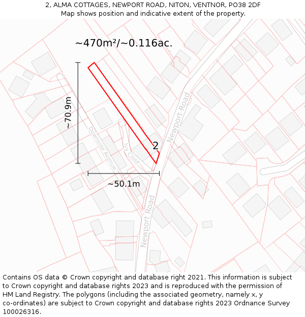 2, ALMA COTTAGES, NEWPORT ROAD, NITON, VENTNOR, PO38 2DF: Plot and title map