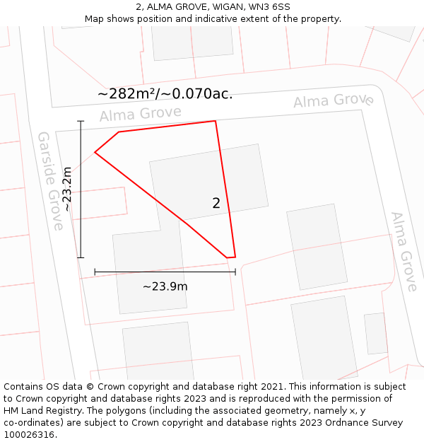 2, ALMA GROVE, WIGAN, WN3 6SS: Plot and title map