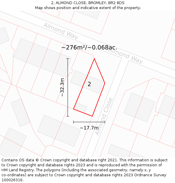 2, ALMOND CLOSE, BROMLEY, BR2 8DS: Plot and title map