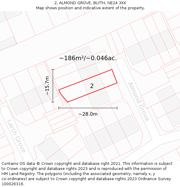 2, ALMOND GROVE, BLYTH, NE24 3XX: Plot and title map