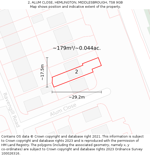 2, ALUM CLOSE, HEMLINGTON, MIDDLESBROUGH, TS8 9GB: Plot and title map