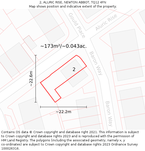 2, ALURIC RISE, NEWTON ABBOT, TQ12 4FN: Plot and title map