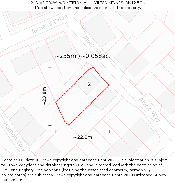 2, ALVRIC WAY, WOLVERTON MILL, MILTON KEYNES, MK12 5GU: Plot and title map