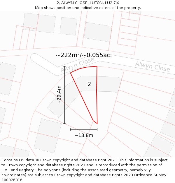 2, ALWYN CLOSE, LUTON, LU2 7JX: Plot and title map