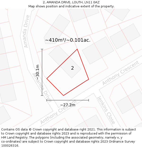 2, AMANDA DRIVE, LOUTH, LN11 0AZ: Plot and title map
