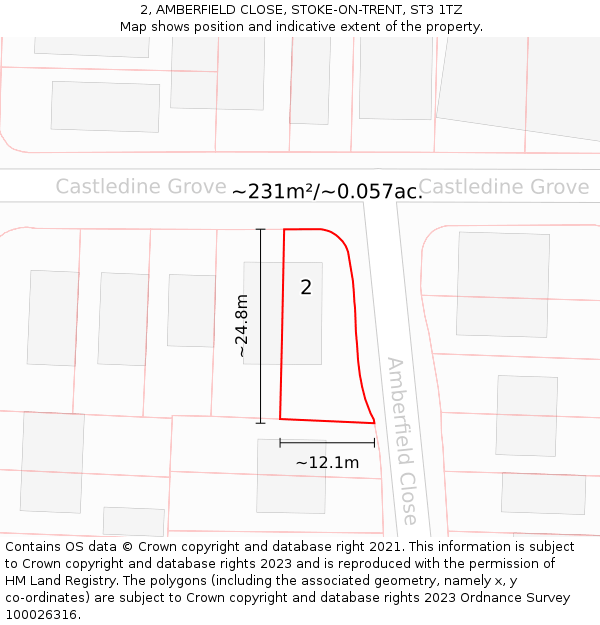2, AMBERFIELD CLOSE, STOKE-ON-TRENT, ST3 1TZ: Plot and title map