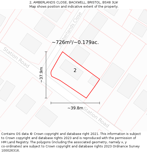 2, AMBERLANDS CLOSE, BACKWELL, BRISTOL, BS48 3LW: Plot and title map