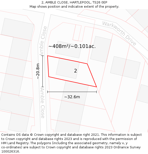 2, AMBLE CLOSE, HARTLEPOOL, TS26 0EP: Plot and title map