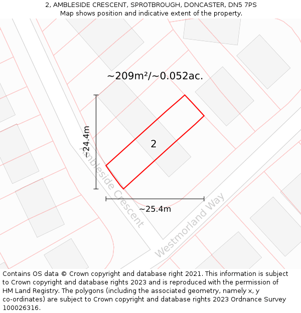 2, AMBLESIDE CRESCENT, SPROTBROUGH, DONCASTER, DN5 7PS: Plot and title map