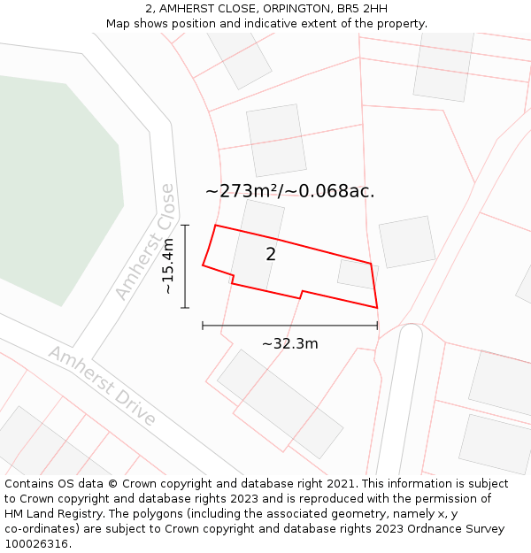 2, AMHERST CLOSE, ORPINGTON, BR5 2HH: Plot and title map
