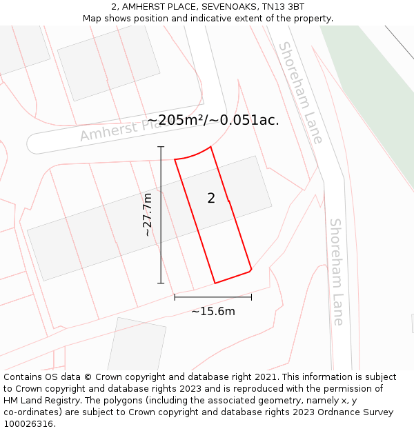 2, AMHERST PLACE, SEVENOAKS, TN13 3BT: Plot and title map