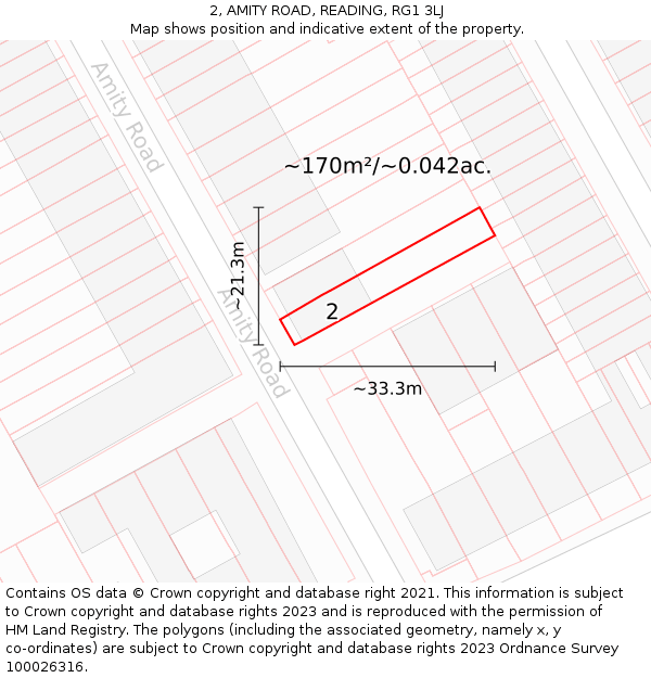 2, AMITY ROAD, READING, RG1 3LJ: Plot and title map