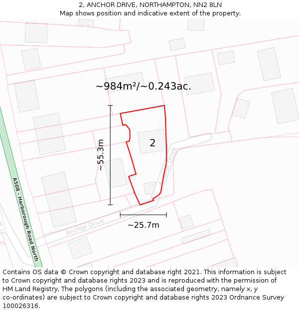 2, ANCHOR DRIVE, NORTHAMPTON, NN2 8LN: Plot and title map
