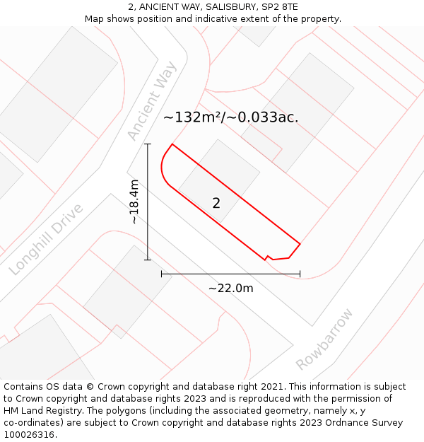 2, ANCIENT WAY, SALISBURY, SP2 8TE: Plot and title map