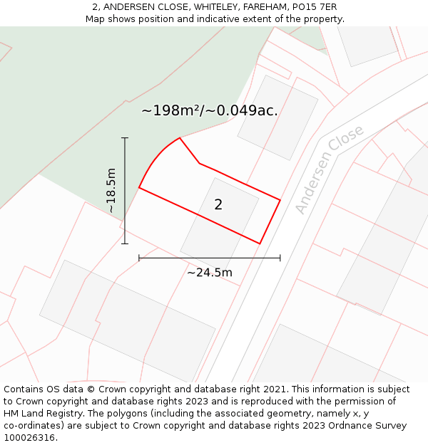 2, ANDERSEN CLOSE, WHITELEY, FAREHAM, PO15 7ER: Plot and title map