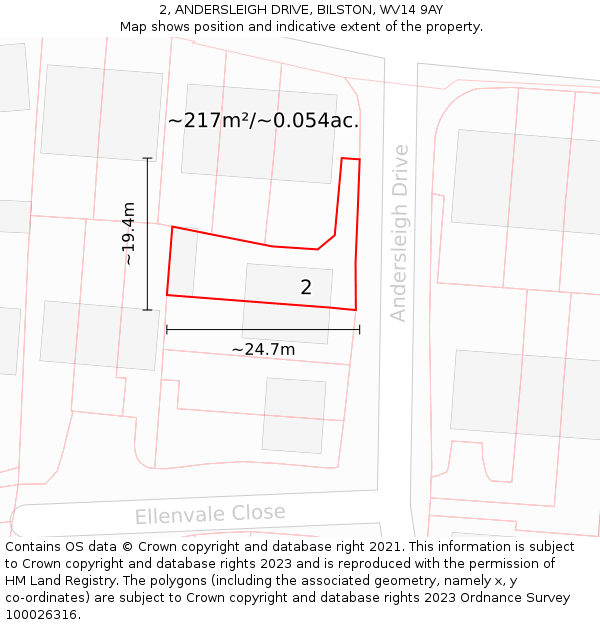 2, ANDERSLEIGH DRIVE, BILSTON, WV14 9AY: Plot and title map