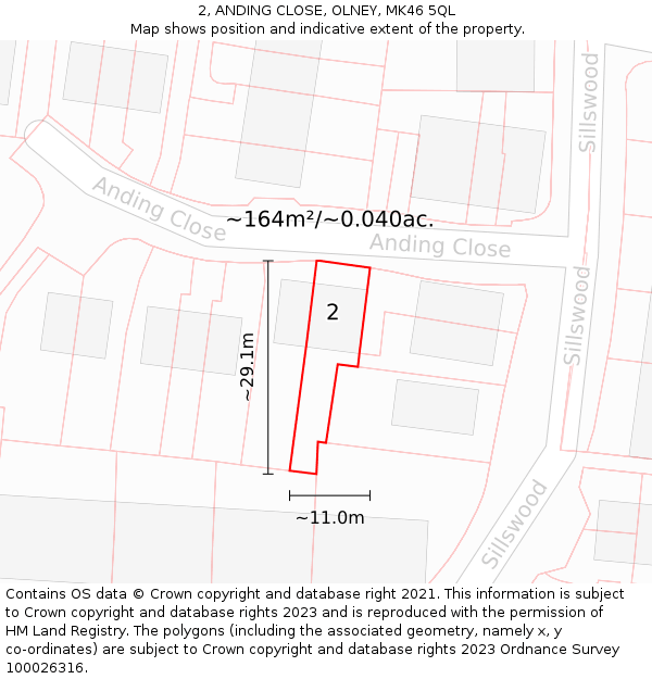 2, ANDING CLOSE, OLNEY, MK46 5QL: Plot and title map