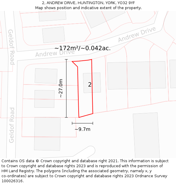 2, ANDREW DRIVE, HUNTINGTON, YORK, YO32 9YF: Plot and title map