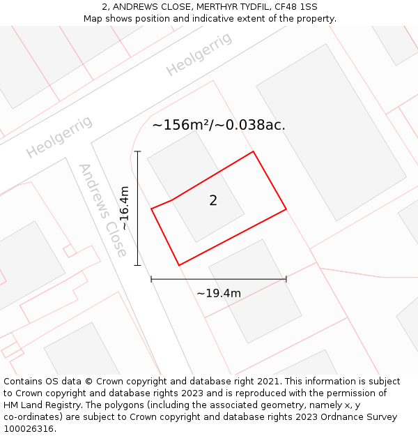 2, ANDREWS CLOSE, MERTHYR TYDFIL, CF48 1SS: Plot and title map
