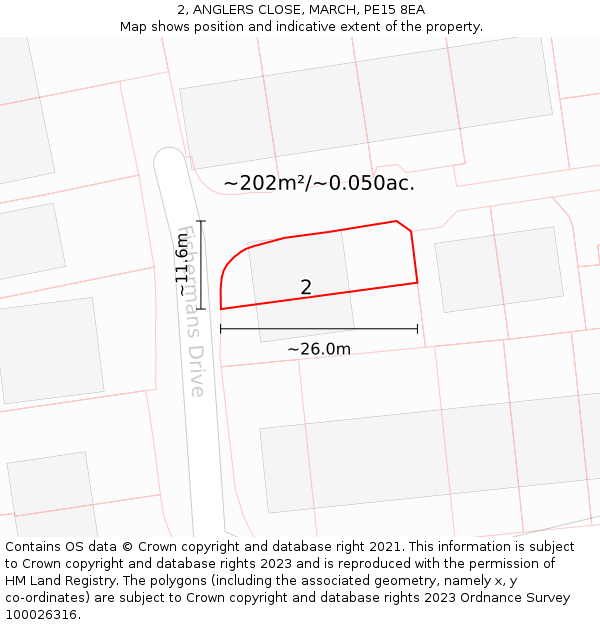 2, ANGLERS CLOSE, MARCH, PE15 8EA: Plot and title map