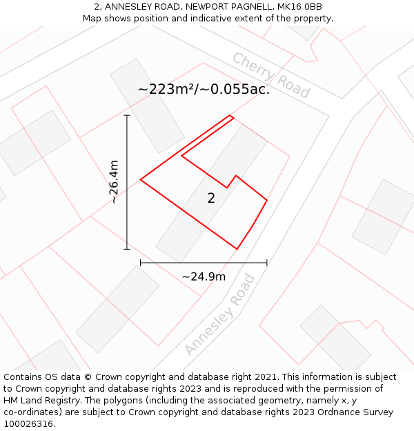 2, ANNESLEY ROAD, NEWPORT PAGNELL, MK16 0BB: Plot and title map