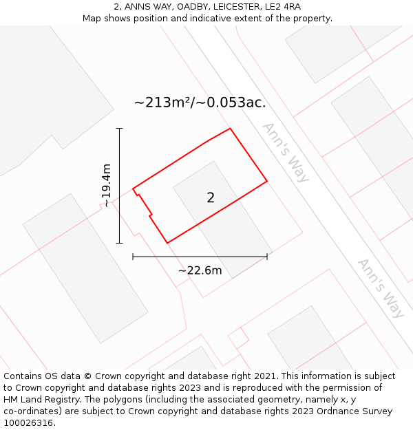 2, ANNS WAY, OADBY, LEICESTER, LE2 4RA: Plot and title map