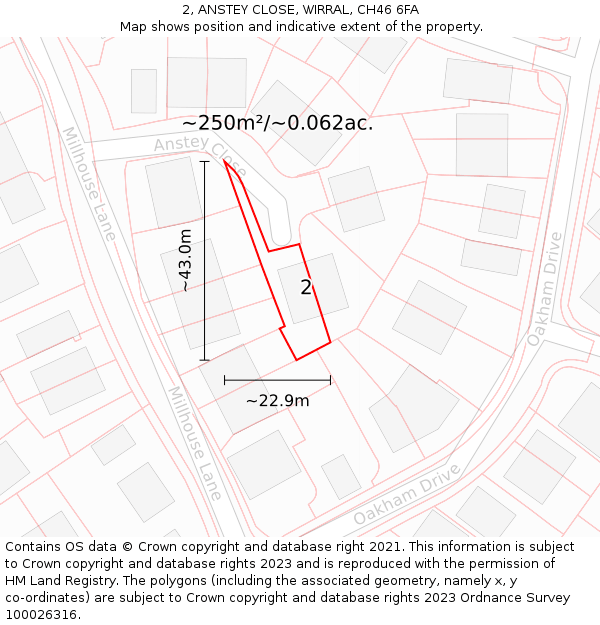 2, ANSTEY CLOSE, WIRRAL, CH46 6FA: Plot and title map