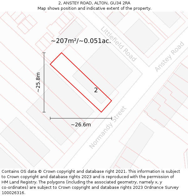 2, ANSTEY ROAD, ALTON, GU34 2RA: Plot and title map