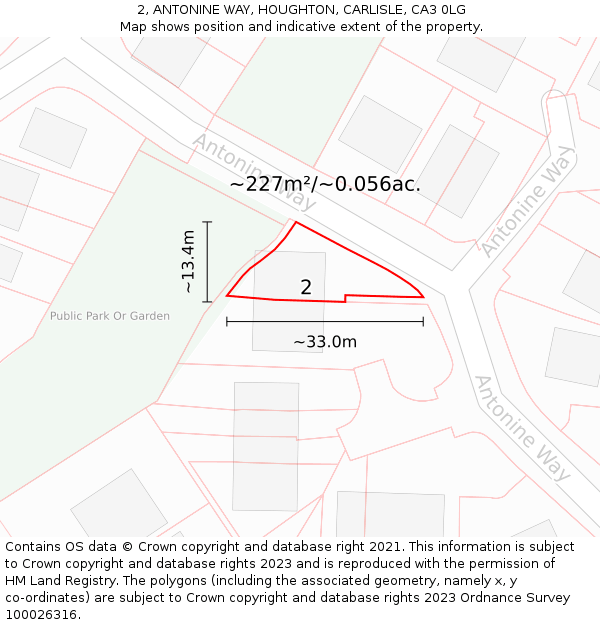 2, ANTONINE WAY, HOUGHTON, CARLISLE, CA3 0LG: Plot and title map