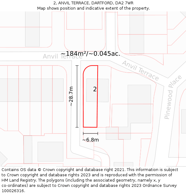 2, ANVIL TERRACE, DARTFORD, DA2 7WR: Plot and title map