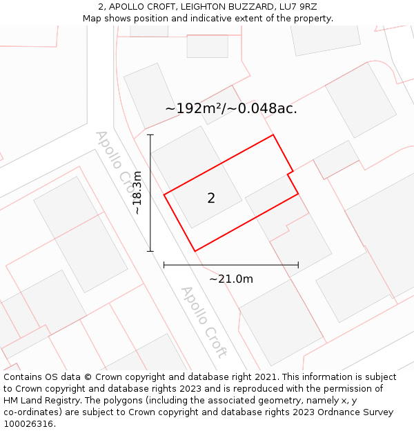 2, APOLLO CROFT, LEIGHTON BUZZARD, LU7 9RZ: Plot and title map