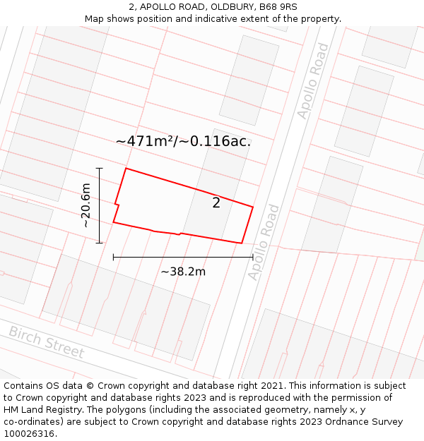 2, APOLLO ROAD, OLDBURY, B68 9RS: Plot and title map