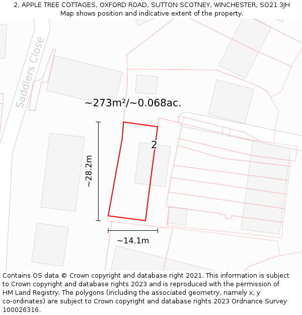 2, APPLE TREE COTTAGES, OXFORD ROAD, SUTTON SCOTNEY, WINCHESTER, SO21 3JH: Plot and title map